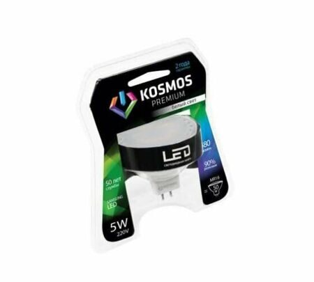 Светодиодная лампа КОСМОС premium LED MR16 5Вт GU5.3 230В 4500K KLED5wMR16GU53230v45